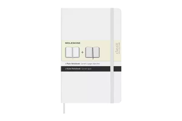 Een Moleskine Ruled/Plain Hardcover Notebook Large Black/White (set of 2) koop je bij Moleskine.nl